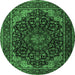 Round Machine Washable Persian Emerald Green Traditional Area Rugs, wshtr2204emgrn