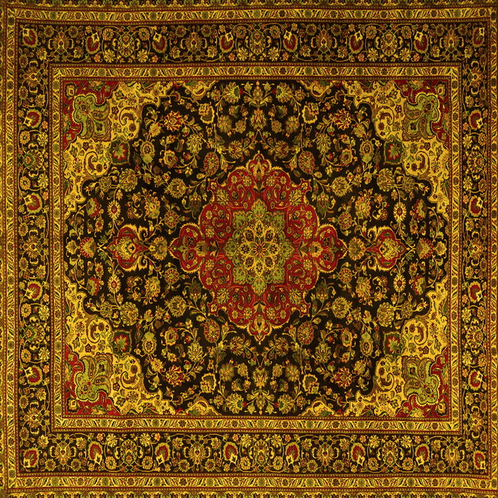 Square Machine Washable Persian Yellow Traditional Rug, wshtr2204yw