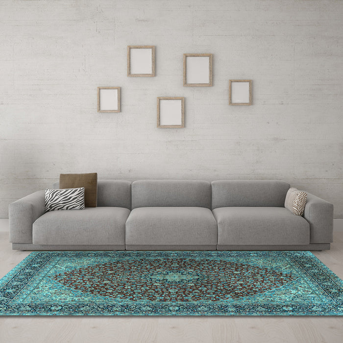 Machine Washable Persian Light Blue Traditional Rug in a Living Room, wshtr2205lblu
