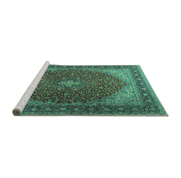 Sideview of Machine Washable Persian Turquoise Traditional Area Rugs, wshtr2205turq