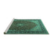 Sideview of Machine Washable Persian Turquoise Traditional Area Rugs, wshtr2205turq