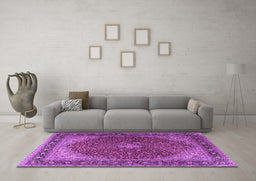 Machine Washable Persian Purple Traditional Area Rugs in a Living Room, wshtr2205pur