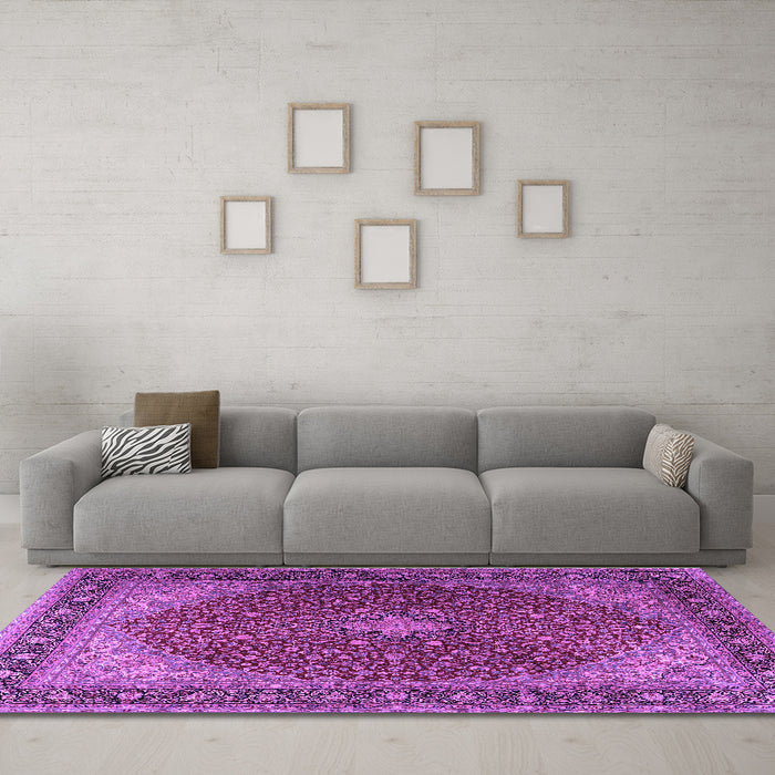 Machine Washable Persian Purple Traditional Area Rugs in a Living Room, wshtr2205pur