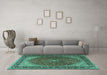 Machine Washable Persian Turquoise Traditional Area Rugs in a Living Room,, wshtr2205turq