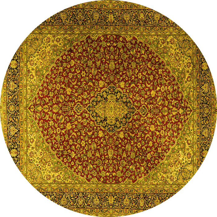 Round Machine Washable Persian Yellow Traditional Rug, wshtr2205yw