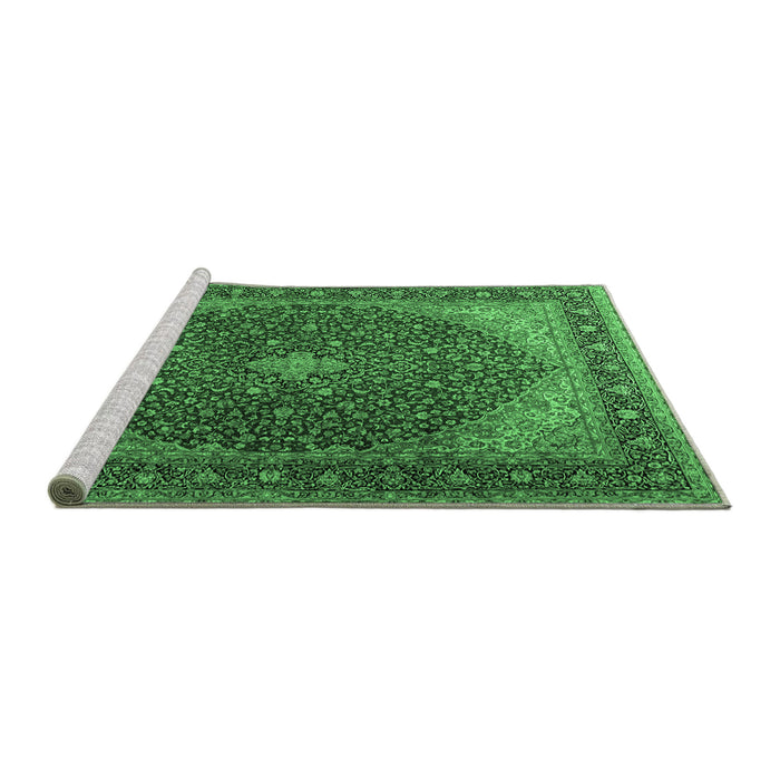 Sideview of Machine Washable Persian Emerald Green Traditional Area Rugs, wshtr2205emgrn