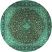 Round Machine Washable Persian Turquoise Traditional Area Rugs, wshtr2205turq