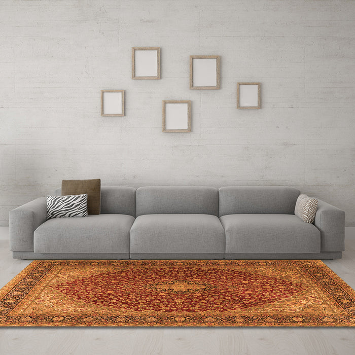 Machine Washable Persian Orange Traditional Area Rugs in a Living Room, wshtr2205org