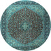 Round Machine Washable Persian Light Blue Traditional Rug, wshtr2205lblu