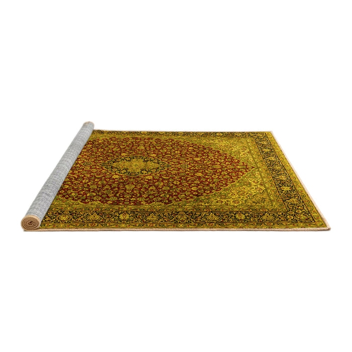 Sideview of Machine Washable Persian Yellow Traditional Rug, wshtr2205yw