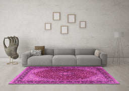 Machine Washable Persian Pink Traditional Rug in a Living Room, wshtr2205pnk