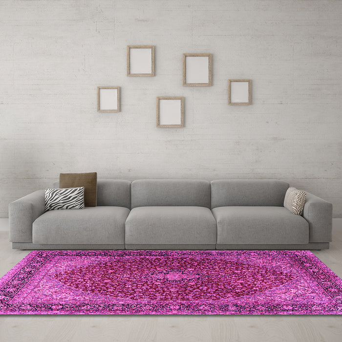 Machine Washable Persian Pink Traditional Rug in a Living Room, wshtr2205pnk