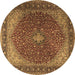 Round Machine Washable Persian Brown Traditional Rug, wshtr2205brn