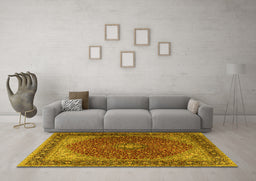 Machine Washable Persian Yellow Traditional Rug in a Living Room, wshtr2205yw