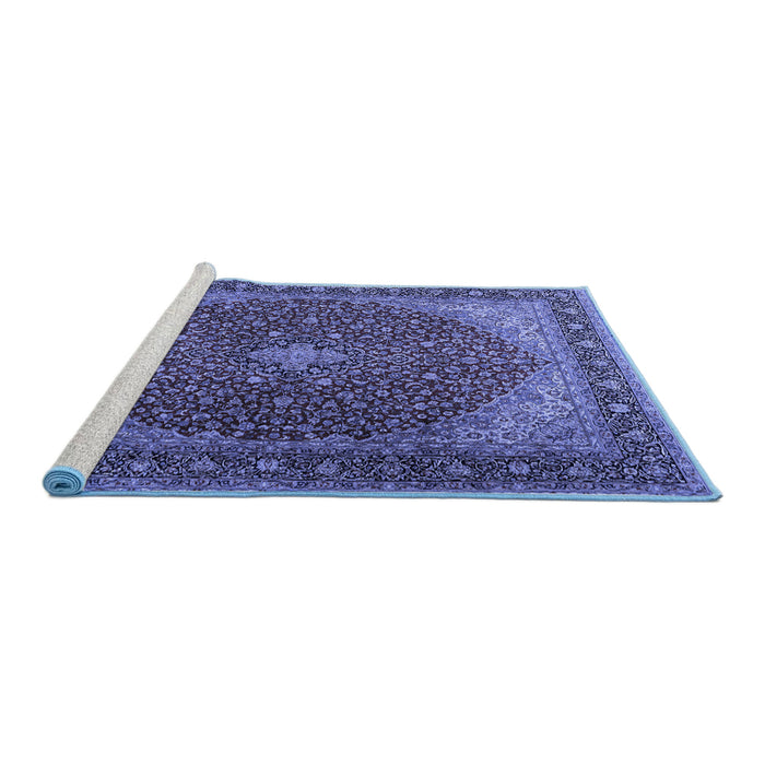 Sideview of Machine Washable Persian Blue Traditional Rug, wshtr2205blu