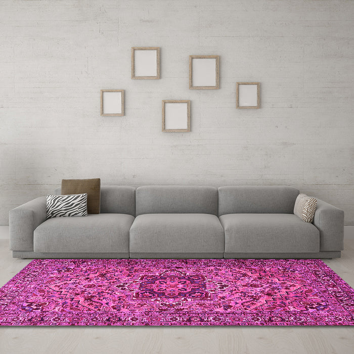 Machine Washable Persian Pink Traditional Rug in a Living Room, wshtr2206pnk