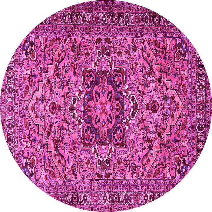 Round Machine Washable Persian Pink Traditional Rug, wshtr2206pnk