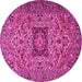 Round Machine Washable Persian Pink Traditional Rug, wshtr2206pnk