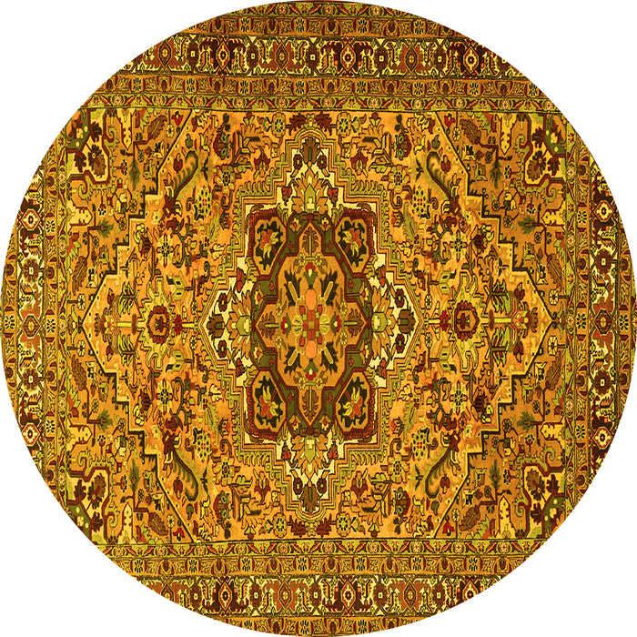 Round Persian Yellow Traditional Rug, tr2206yw