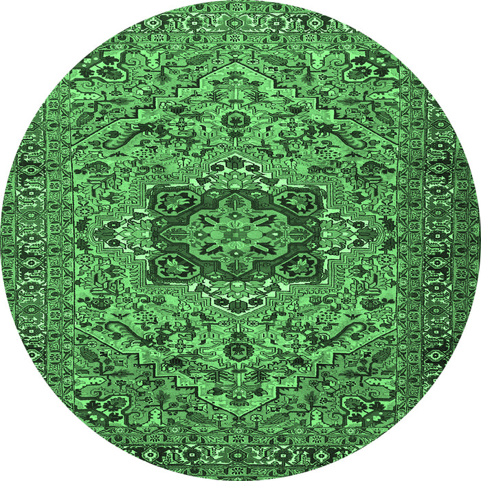 Round Machine Washable Persian Emerald Green Traditional Area Rugs, wshtr2206emgrn