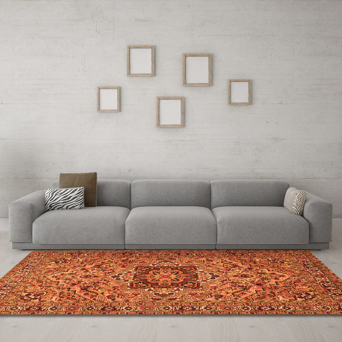 Machine Washable Persian Orange Traditional Area Rugs in a Living Room, wshtr2206org