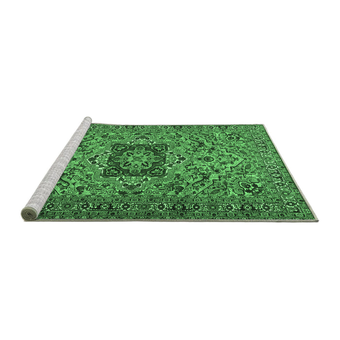 Sideview of Machine Washable Persian Emerald Green Traditional Area Rugs, wshtr2206emgrn