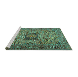 Sideview of Machine Washable Persian Turquoise Traditional Area Rugs, wshtr2206turq