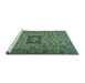 Sideview of Machine Washable Persian Turquoise Traditional Area Rugs, wshtr2206turq