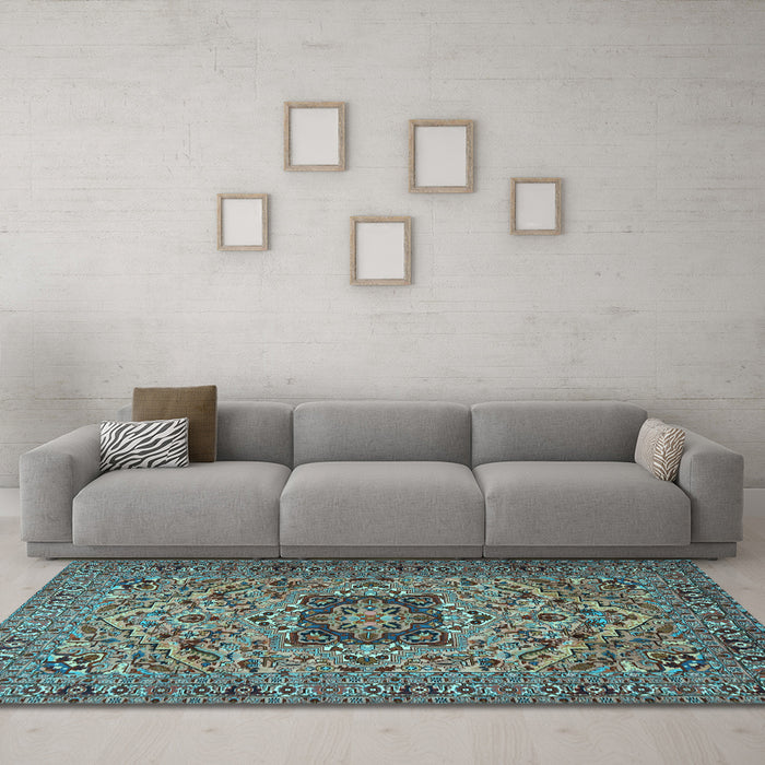 Machine Washable Persian Light Blue Traditional Rug in a Living Room, wshtr2206lblu