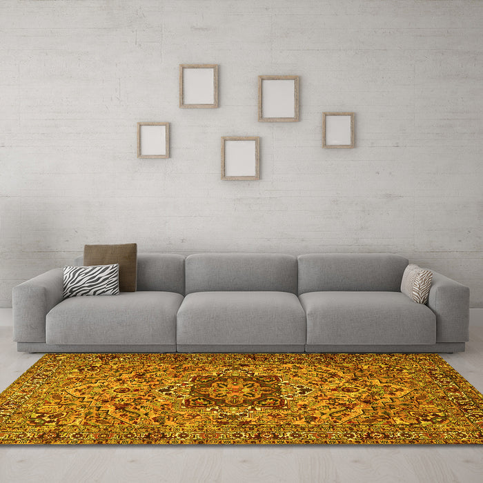 Machine Washable Persian Yellow Traditional Rug in a Living Room, wshtr2206yw