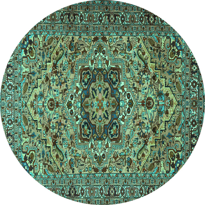Round Machine Washable Persian Turquoise Traditional Area Rugs, wshtr2206turq