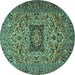 Round Machine Washable Persian Turquoise Traditional Area Rugs, wshtr2206turq