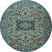 Round Machine Washable Persian Light Blue Traditional Rug, wshtr2206lblu