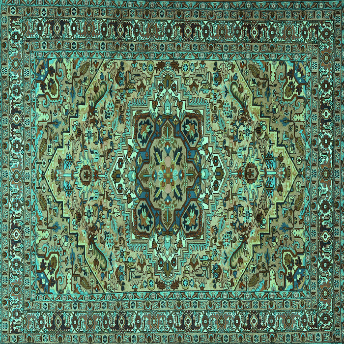 Square Machine Washable Persian Turquoise Traditional Area Rugs, wshtr2206turq