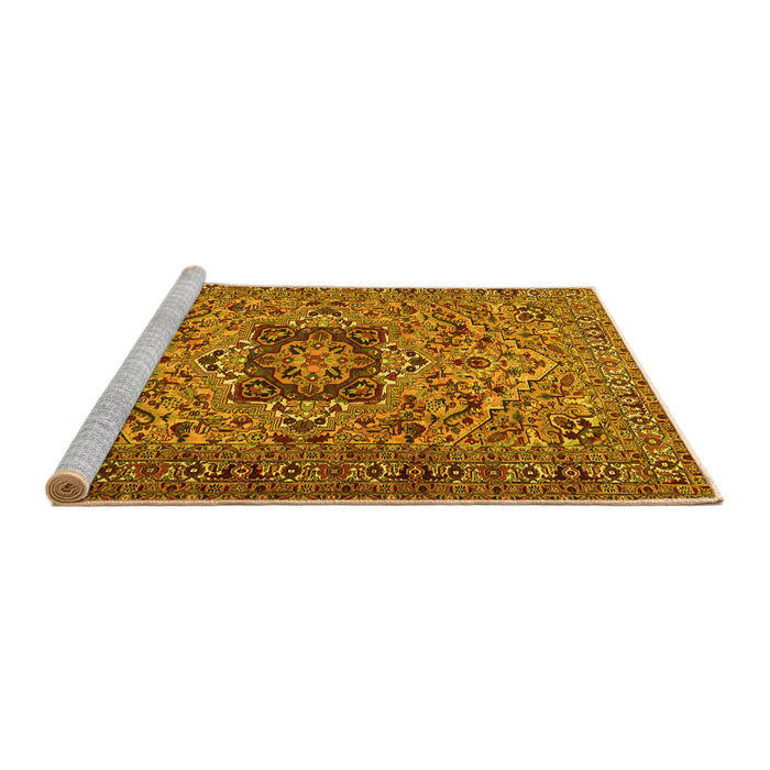 Sideview of Machine Washable Persian Yellow Traditional Rug, wshtr2206yw