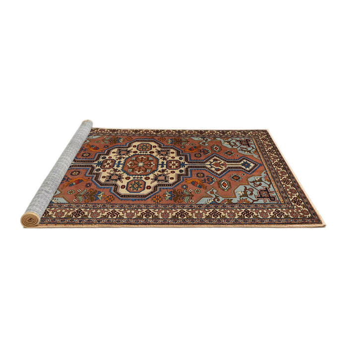 Sideview of Machine Washable Traditional Orange Brown Rug, wshtr2207