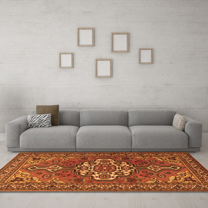 Machine Washable Persian Orange Traditional Area Rugs in a Living Room, wshtr2207org