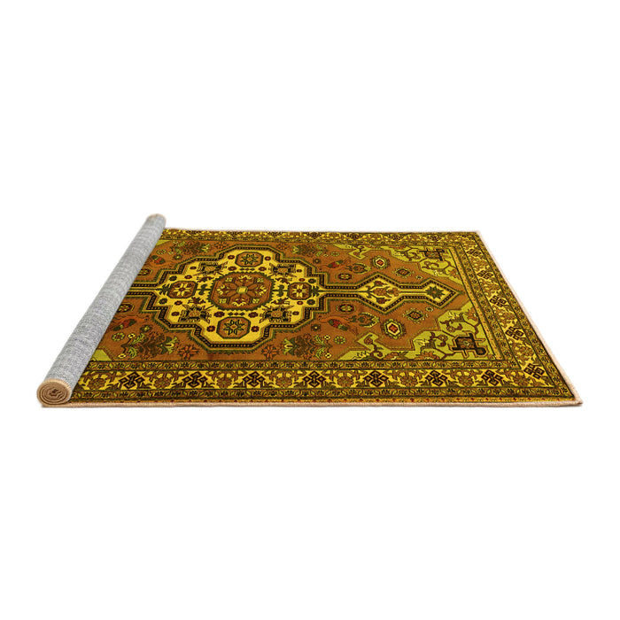 Sideview of Machine Washable Persian Yellow Traditional Rug, wshtr2207yw