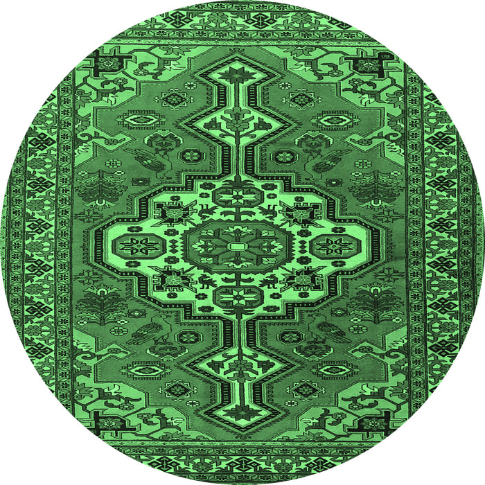 Round Persian Emerald Green Traditional Rug, tr2207emgrn