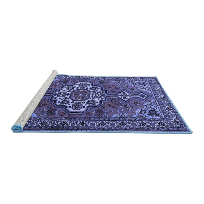 Sideview of Machine Washable Persian Blue Traditional Rug, wshtr2207blu