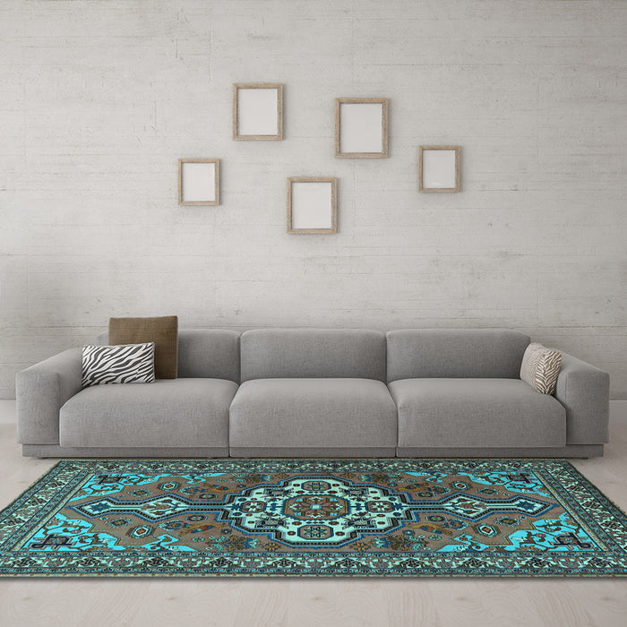 Machine Washable Persian Light Blue Traditional Rug in a Living Room, wshtr2207lblu