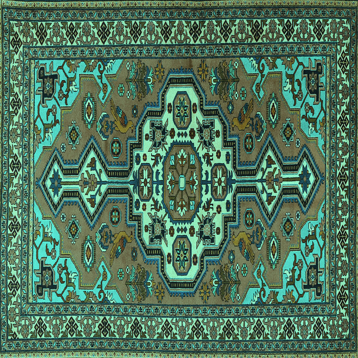 Square Machine Washable Persian Turquoise Traditional Area Rugs, wshtr2207turq