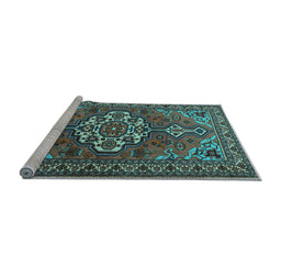 Sideview of Machine Washable Persian Light Blue Traditional Rug, wshtr2207lblu