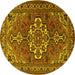 Round Machine Washable Persian Yellow Traditional Rug, wshtr2207yw