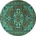 Round Machine Washable Persian Turquoise Traditional Area Rugs, wshtr2207turq