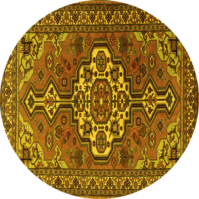 Round Persian Yellow Traditional Rug, tr2207yw