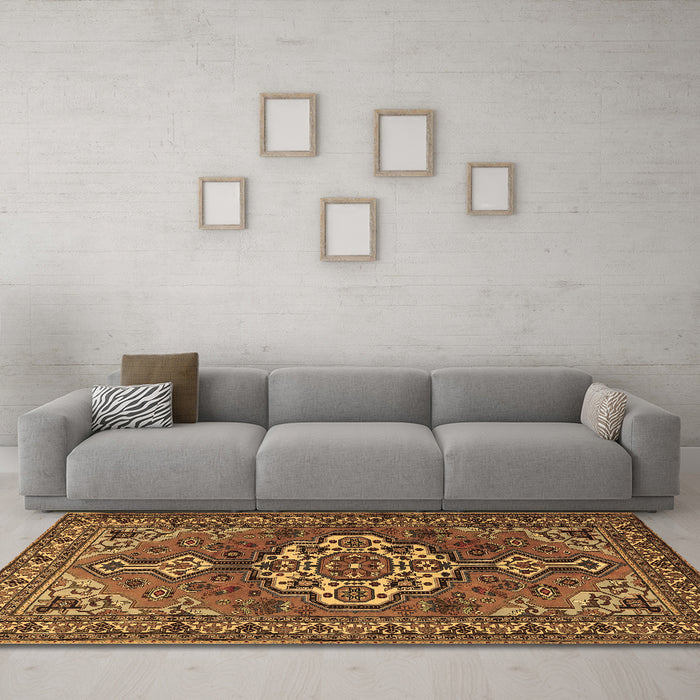 Machine Washable Persian Brown Traditional Rug in a Living Room,, wshtr2207brn