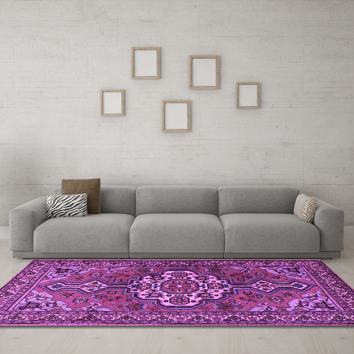 Machine Washable Persian Purple Traditional Area Rugs in a Living Room, wshtr2207pur