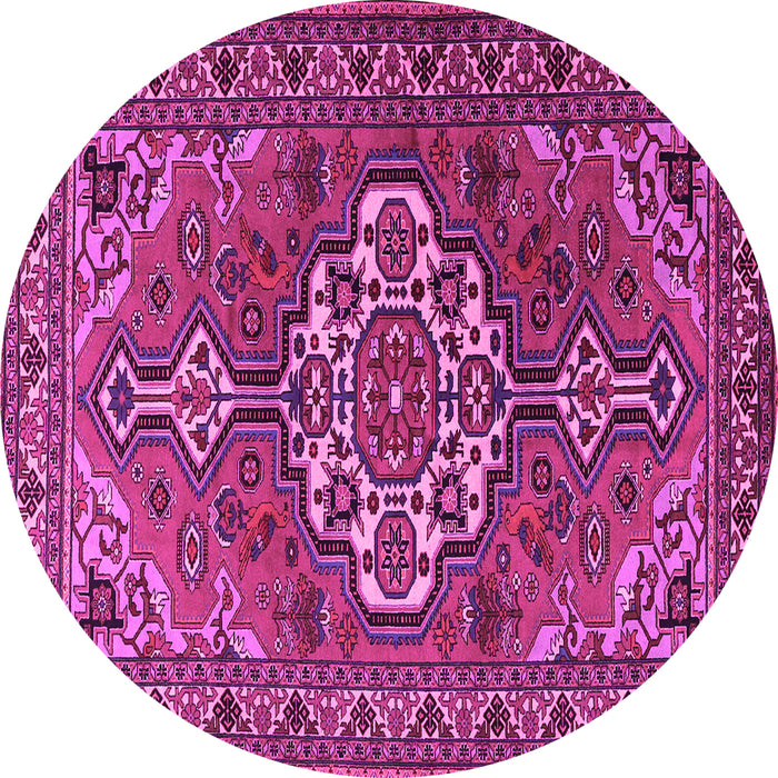 Round Machine Washable Persian Pink Traditional Rug, wshtr2207pnk