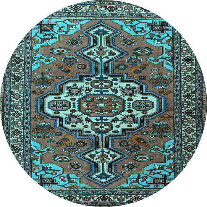 Round Machine Washable Persian Light Blue Traditional Rug, wshtr2207lblu